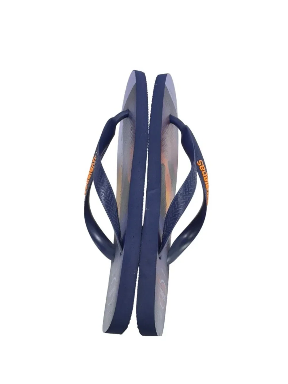 HAVAIANAS Men Surf Themed Flip Flops Navy Orange Rubber Beach Sandals Size 8US